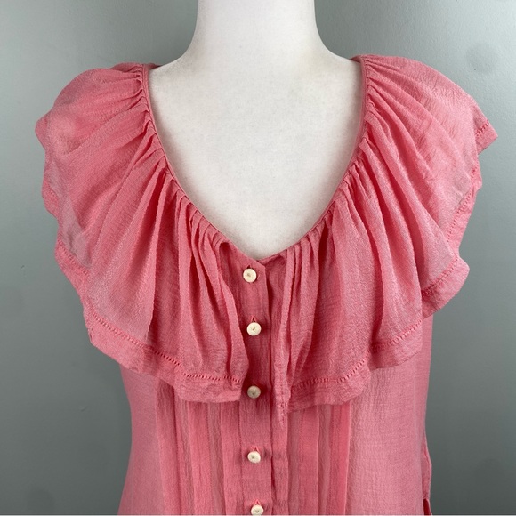 Anthro Moulinette Soeurs silk blend Ruffle button down sheer Blouse size 6 - Picture 2 of 10